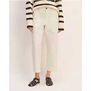 Everlane The Organic Straight Leg Crop Hi-Rise Pant Herringbone Bone White Sz 0